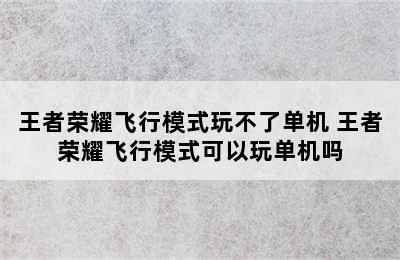 王者荣耀飞行模式玩不了单机 王者荣耀飞行模式可以玩单机吗